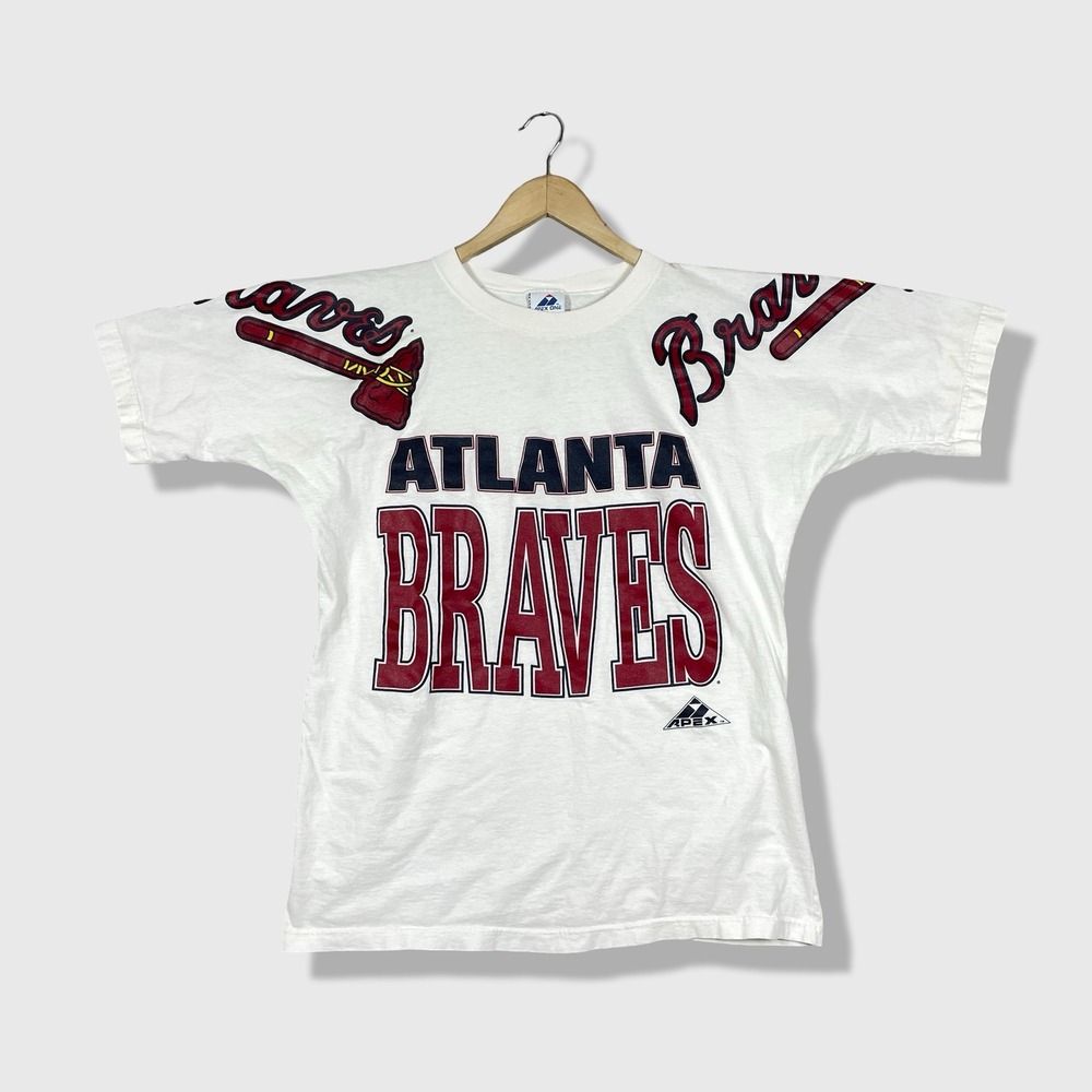 Apex One Atlanta Braves T-Shirt Mens Large White Vintage MLB Baseball 90s Tee